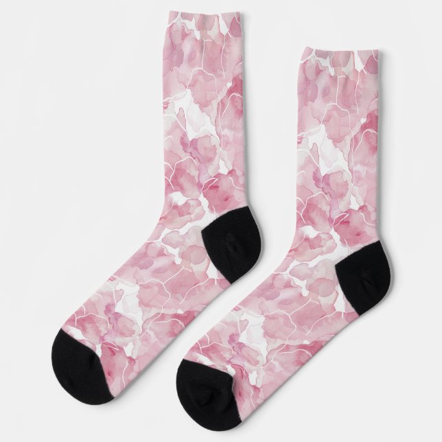 Chaussette Fleur abstraite rose blanc (Gauche)