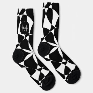 Chaussette Fleur blanche noire mandala mosaïque rétro Monogra