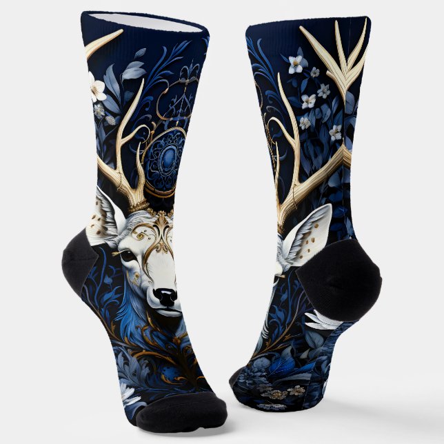 Chaussette Fleur céleste gothique de cerf de minuit  (Angulaire)