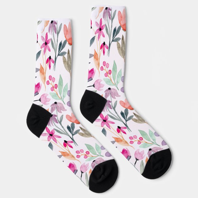 Chaussette Fleur d'aquarelle en fleurs douces Motif Pastel (Droite)