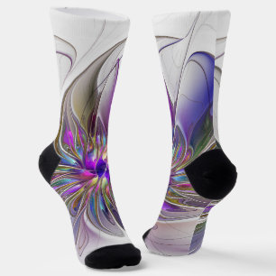 Chaussette Fleur d'art fractal abstrait énergique et coloré