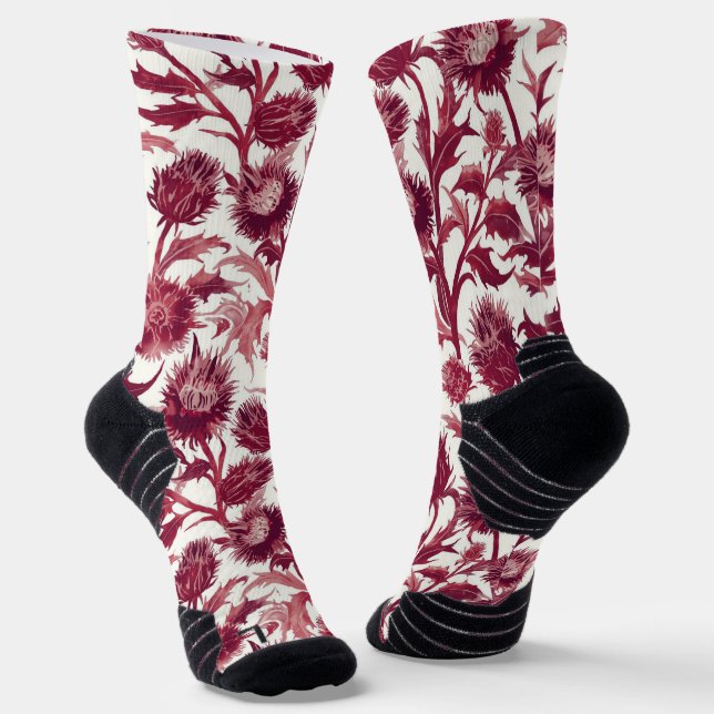 Chaussette Fleur de chardon William Morris d'un bordeaux prof (Angulaire)