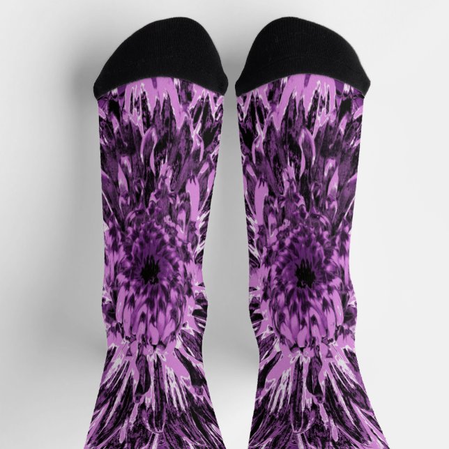 Chaussette Fleur de dahlia noire et rose (Haut)