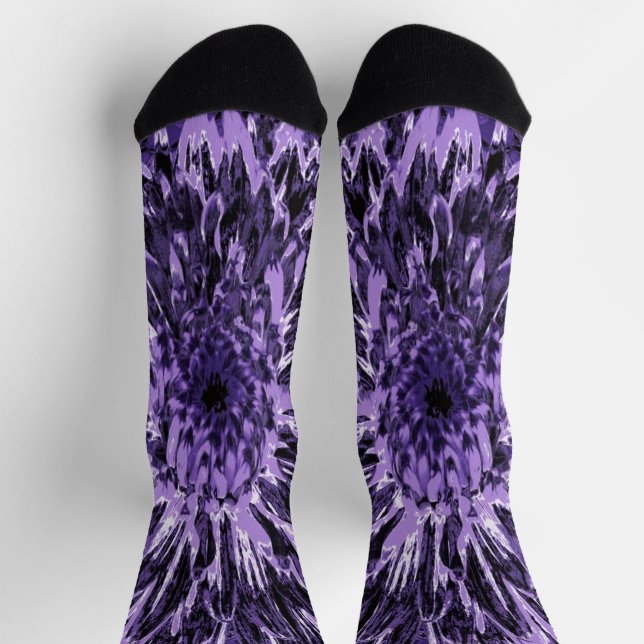 Chaussette Fleur de dahlia noire et violette (Haut)