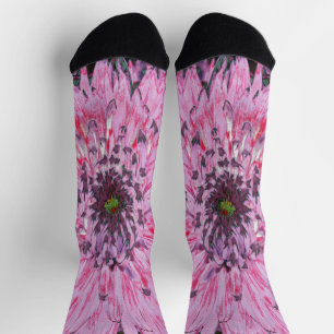 Chaussette Fleur de Dahlia rose et rouge