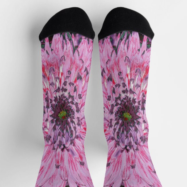 Chaussette Fleur de Dahlia rose et rouge (Haut)