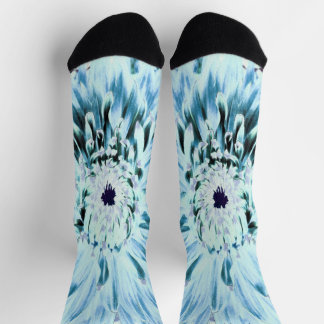 Chaussette Fleur de Dahlia verte menthe et sarcelle