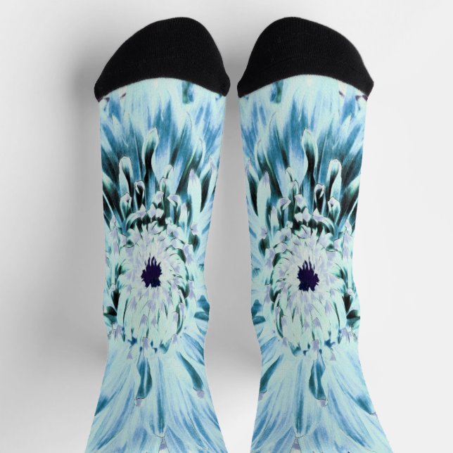 Chaussette Fleur de Dahlia verte menthe et sarcelle (Haut)