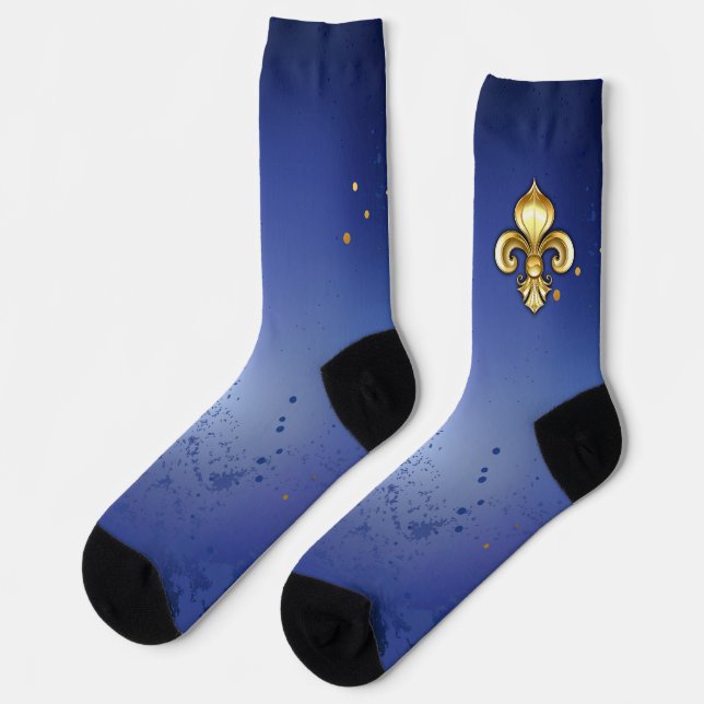 Chaussette Fleur de lis dorée sur fond bleu (Gauche)