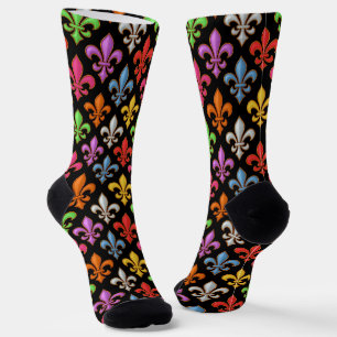 Chaussette Fleur-de-lis Fleurs Noires Audacieuses Colorées
