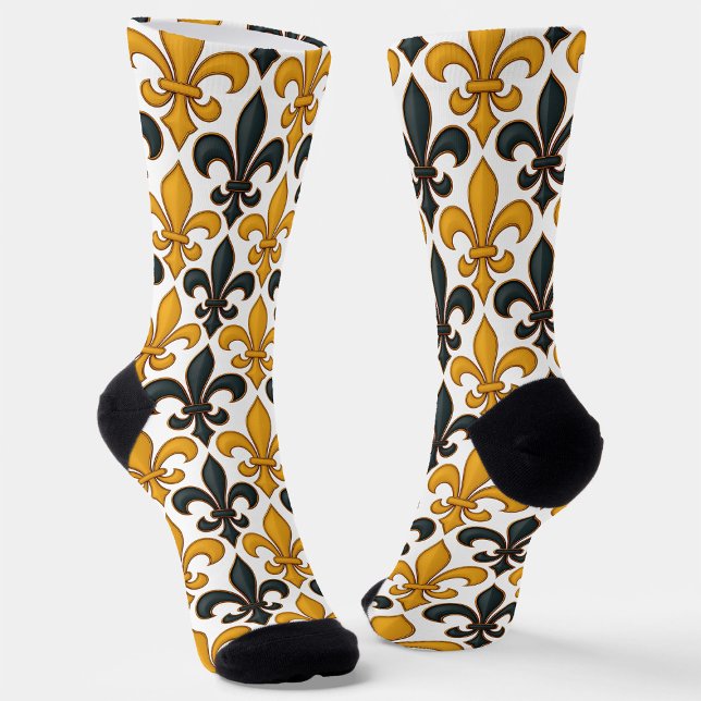 Chaussette Fleur de lis Motif de couleur noire jaune (Créateur téléchargé)