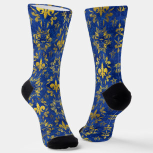 Chaussette Fleur de lis motif marbre bleu et or