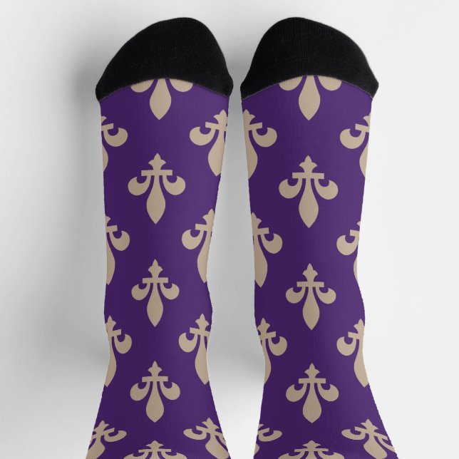 Chaussette Fleur de Lis Motif, Royal French Creative on Purpl (Haut)