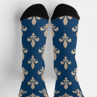 Fleur de Lis Motif, Royal French, Crème sur Blue