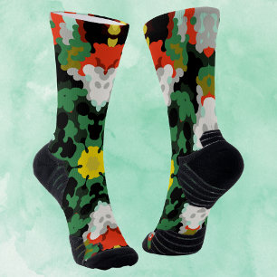 Chaussette Fleur de Mandala vert orange et jaune