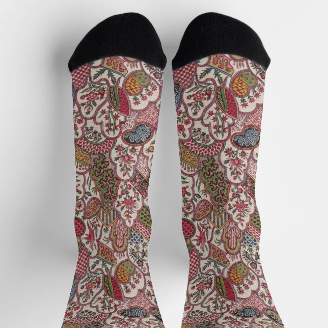 Chaussette Fleur de style provençal ancien avec motif d'oisea (Haut)