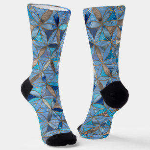 Chaussette Fleur de vie motif marbre bleu
