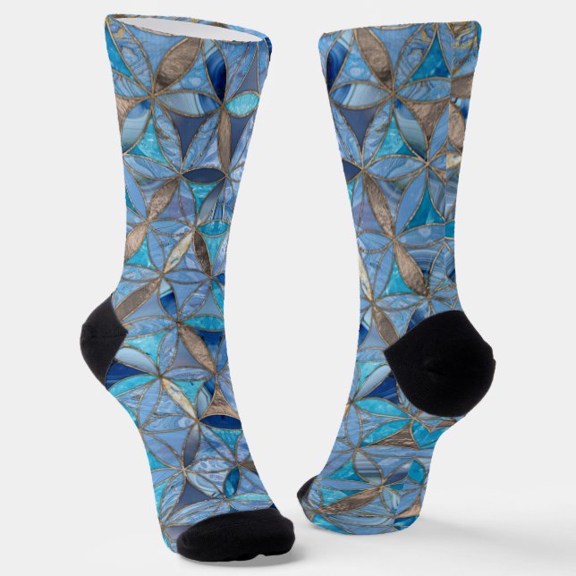 Chaussette Fleur de vie motif marbre bleu (Angulaire)
