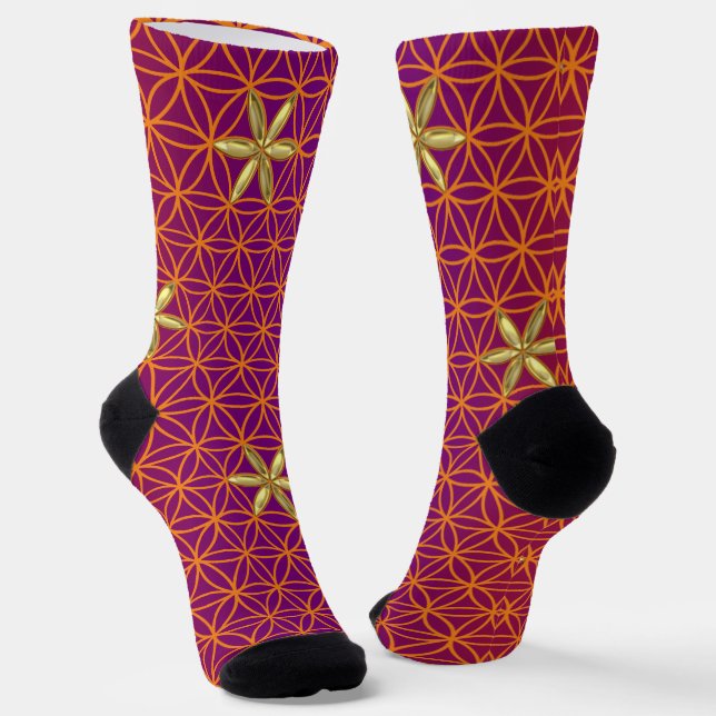 Chaussette FLEUR DE VIE - motif or rouge (Angulaire)