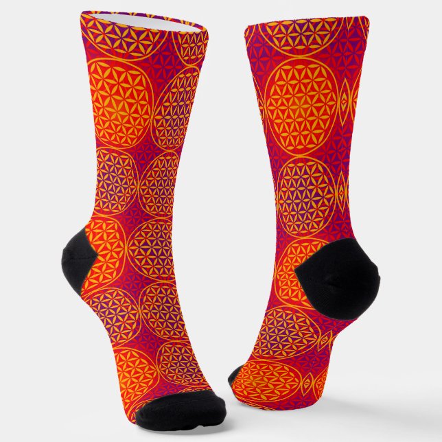 Chaussette FLEUR DE VIE - motif rose orange (Angulaire)