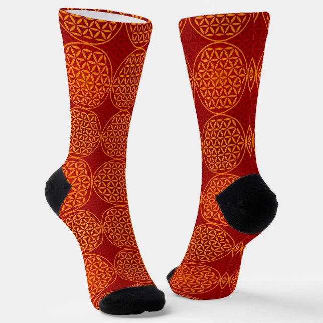 Chaussette FLEUR DE VIE - motif rouge orangé (Angulaire)