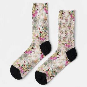 Chaussette Fleur décorative sans soudure avec perle jaune