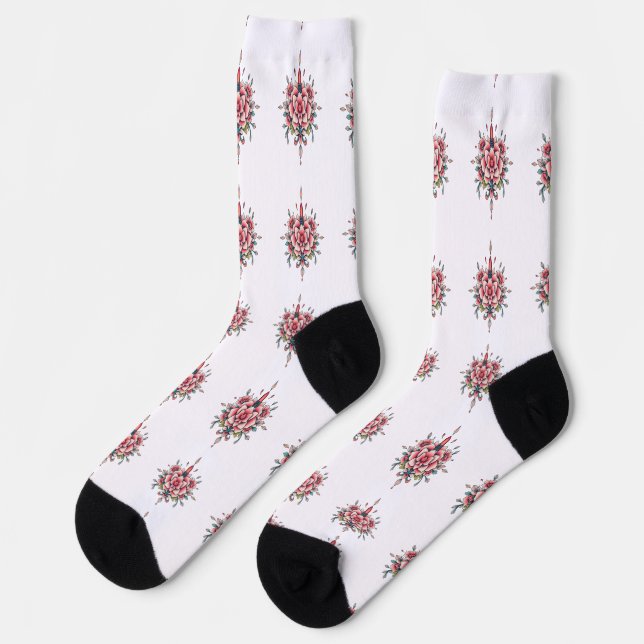 Chaussette Fleur et flamme - Vintage élégance florale (Gauche)