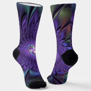 Chaussette Fleur fractale Abstraite moderne et colorée tendan