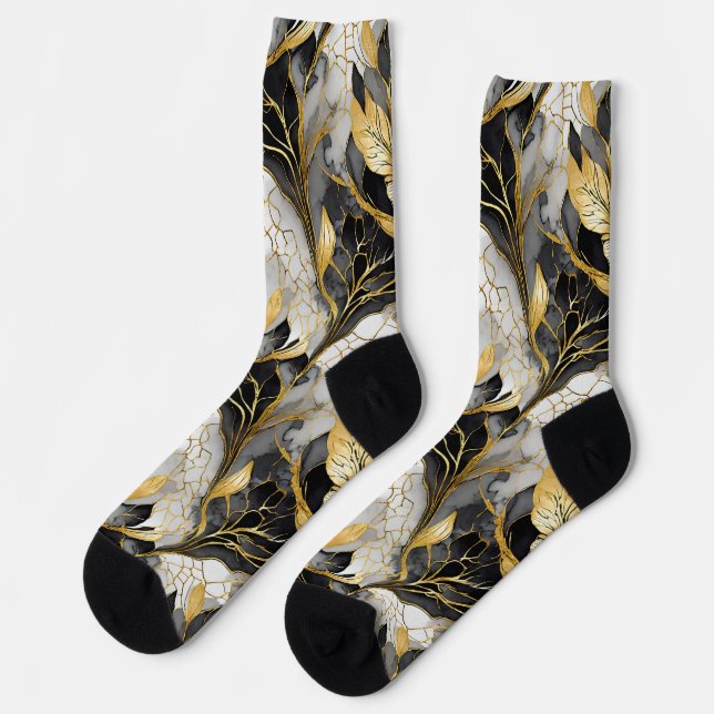 Chaussette Fleur Japonaise Or Noir (Gauche)