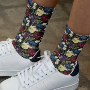 Chaussette Fleur motif aquarelle floral rose hiver