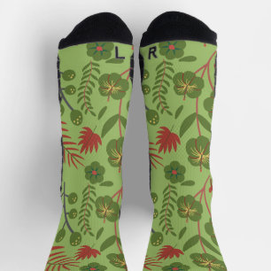 Chaussette Fleur motif, branche, feuille fleurie verte sans s