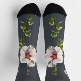 Chaussette Fleur rose feuilles vert pâle sur gris foncé