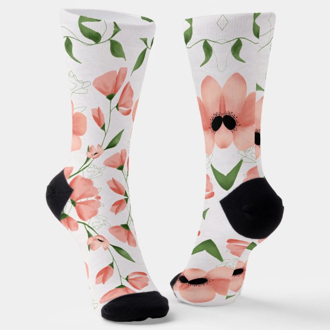 Chaussette Fleur Rose Moderne Personnaliser (Angulaire)