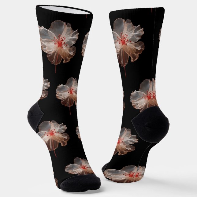 Chaussette Fleur translucide élégante sur le noir (Angulaire)