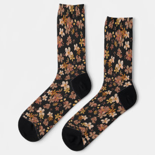 Chaussette Fleurs aquarelles sur fond floral noir