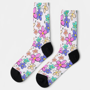 Chaussette fleurs arc-en-ciel colorées lumineuses abeilles bo