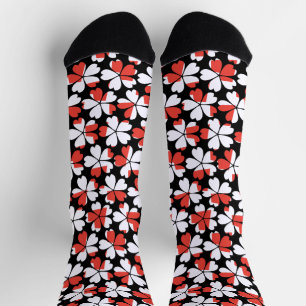 Chaussette Fleurs blanches rouges mignons motif