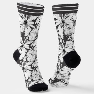 Chaussette Fleurs blanches sur gris foncé