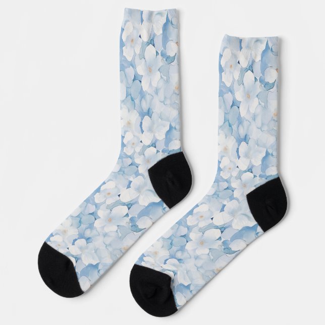 Chaussette Fleurs Bleu Blanc de Santorin (Gauche)