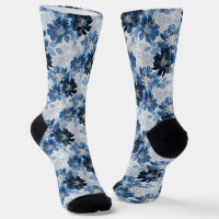 Fleurs bleu clair, bleu foncé sur gris clair