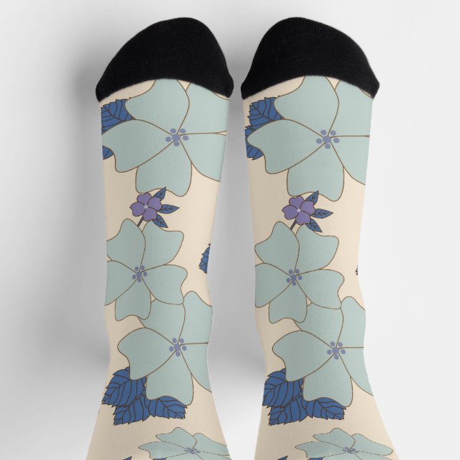 Chaussette Fleurs Bleues, Fleurs Violettes, Motif Floral (Haut)
