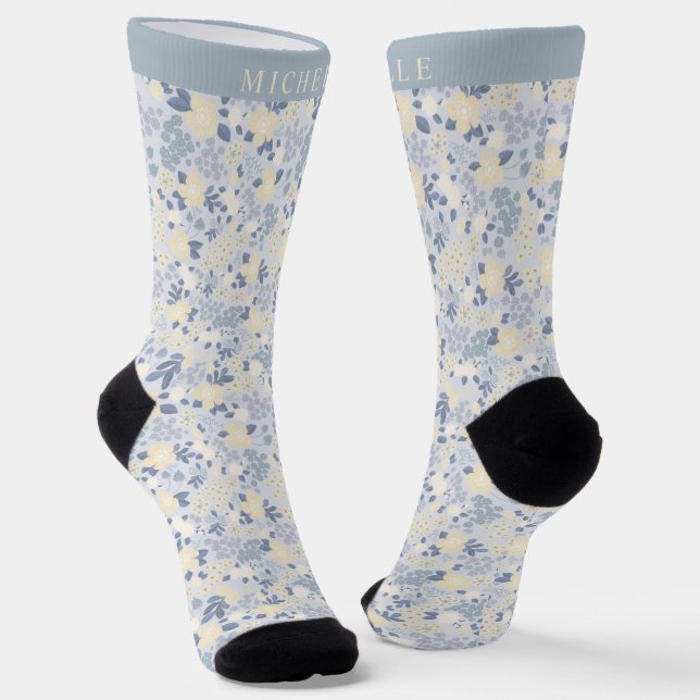 Chaussette Fleurs bleues Flore beige rose Motif (Angulaire)