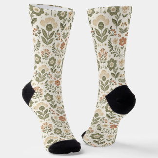 Chaussette Fleurs Bohème Folk Couleurs Terreuses