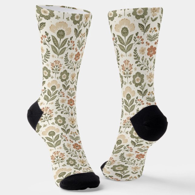 Chaussette Fleurs Bohème Folk Couleurs Terreuses (Angulaire)