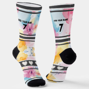 Chaussette Fleurs Colorées - Chaussettes avec Nom et Numéro