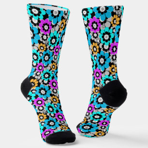 Chaussette Fleurs colorées marguerites Bleu Turquoise Violet 