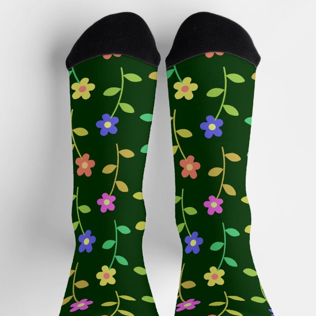 Chaussette Fleurs colorées, Motif Floral, Verdure, Boho (Haut)