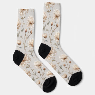 Chaussette Fleurs Crème Marron Cocoa