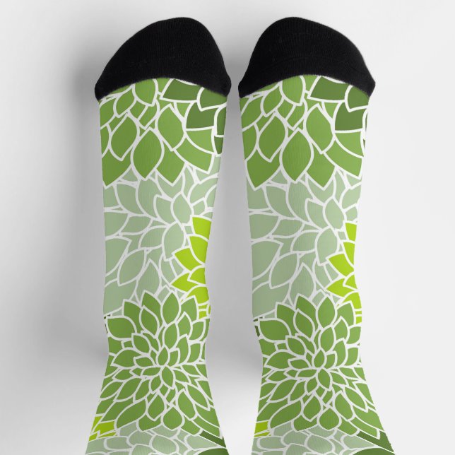 Chaussette Fleurs Dahlia, Motif De Fleurs, Dahlia Verte (Haut)