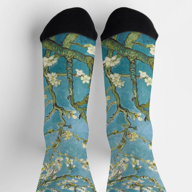Chaussette Fleurs d'amandier de Van Gogh - Art Bleu Classique (Haut)